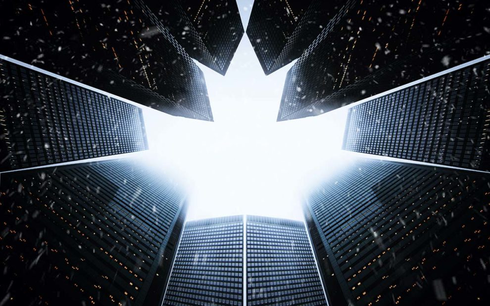 office buildings form the shape of a canadian maple leaf